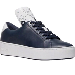 Michael Kors Mindy Sneakers Leather Lace up Tennis floral studs blue Sz 11